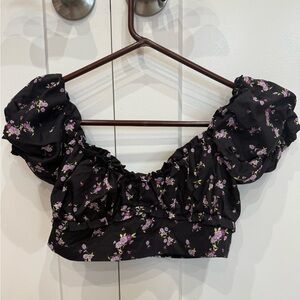 Floral Puff Sleeve Crop Top